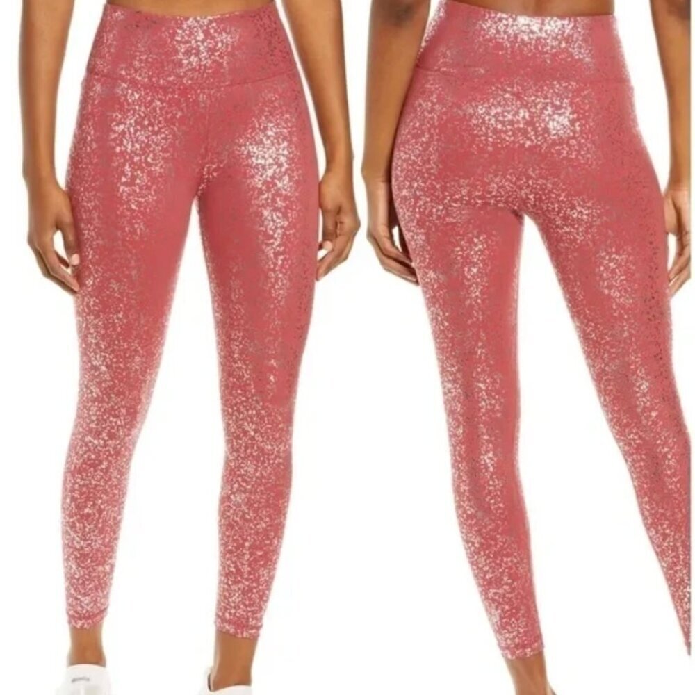 Women's M Sweaty Betty Goddess 7/8 Leggings Red Terrazzo Foil Print